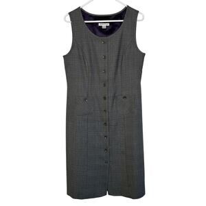 Pendleton Wool Dress Button Front Gray Plaid Made in USA Size 10
